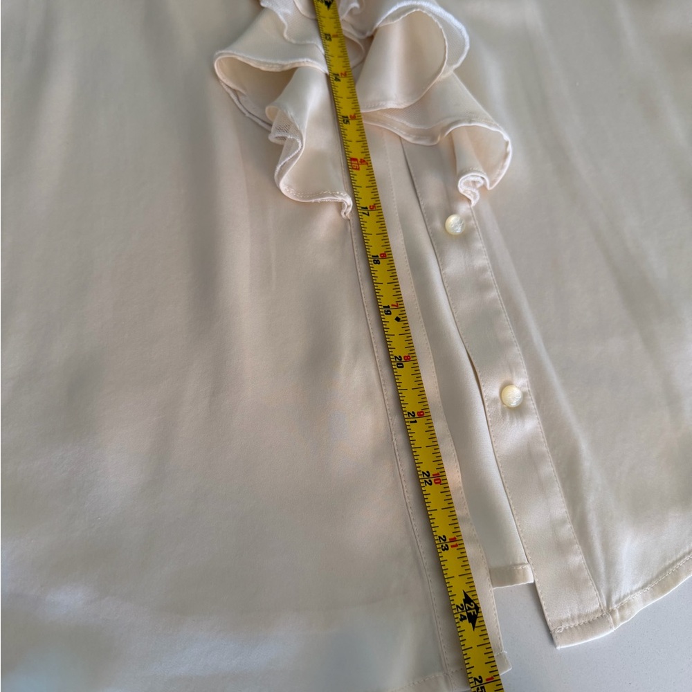 Ralph Lauren 100% Silk Ruffled Cream Blouse with Sheer Neck Detail - Picture 7 of 8
